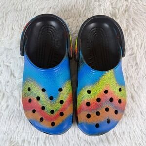 Crocs Classic Clog Graffiti Spray Paint Blue Orange Yellow Size Mens 5 M Women 7